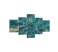 Quadro su Tela Astrazione Oro Turchese Stampe da Parete 125x70cm Quadri Moderni Soggiorno Camera da Letto Cucina Set 5 pezzi Piccoli Decorazione Murale Wall Art Canvas Grafica Immagini EA125x70-4564