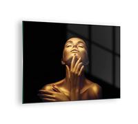 ARTTOR Moderno Quadro su Vetro 70x50 cm Stampe da Parete Persone - 4573 | Oro Donna CIAO Quadro Decorativo Piccolo Decorazione Murale Soggiorno Arte da Parete Decorazione da Parete ARTTOR