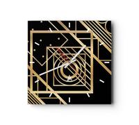 Orologio da Parete in Vetro 40x40cm Astrazione Quadrato Oro Moderno Silenzioso