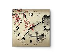 ARTTOR Orologio da Parete in Vetro Fiore Ciliegie Giappone 30x30cm Piccolo Moderno Orologio da Muro Per Casa Cucina Soggiorno Silenzioso Wall Clock Decorazione Orologio da Appendere - C4AC30x30-5020