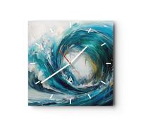ARTTOR Orologio da Parete in Vetro Oceano Onda Pezzo 30x30cm Piccolo Moderno Orologio da Muro Per Casa Cucina Soggiorno Silenzioso Wall Clock Decorazione Orologio da Appendere - C3AC30x30-6018