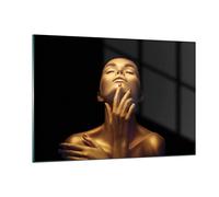 ARTTOR Quadri Moderni su Vetro 120x80 cm Stampe da Parete Persone - 4573 | Oro Donna CIAO Quadro Decorativo Grande XXL Decorazione Murale Soggiorno Arte da Parete Decorazione da Parete ARTTOR