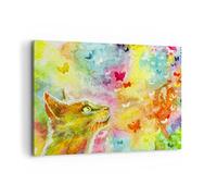 ARTTOR Stampe da Parete Moderne 100x70 cm Quadro su Tela Animali - 2920 | Gatto Farfalla Arcobaleno Quadro Decorativo 1 pezzo Soggiorno Camera da Letto Arte da Parete Decorazione da Parete ARTTOR