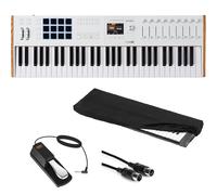 Arturia KeyLab 61 mk3 - Controller MIDI professionale e software (bianco) con pedale Sustain Auray FP-P1L, copertura antipolvere per tastiera media e cavo Midi nero da 3,5 m