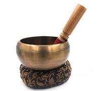 Artvarko Campana tibetana tradizionale realizzata a mano, in ottone anticato, suono profondo, con cuscino e martelletto, per rilassamento dello stress, meditazione, guarigione, 15,2 cm