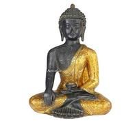 Artvarko Grande statua di Buddha in ottone da 30,5 cm, simbolo di vita che tocca la terra, seduto Bhumisparsha, Vastu, Feng Shui, idolo decorativo per la casa (finitura oro e nero)