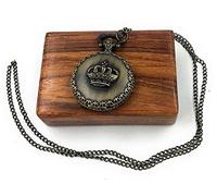 ARTVARKO Orologio da tasca con corona e scatola in legno, in bronzo, analogico, lunga catena, stile vintage, quadrante rotondo, al quarzo, unisex