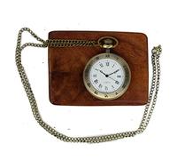 ARTVARKO Orologio da tasca in bronzo aperto con numeri romani con lunga catena in scatola di legno fatta a mano, cassa orologio bronzo, standard, antico, vintage