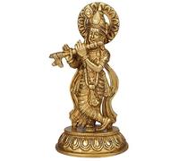 Artvarko Ottone Murti Lord Krishna Idolo Dio dell'Amore che suona flauto per la decorazione della casa soggiorno statua in metallo Tempio Puja articolo regalo 20,3 cm