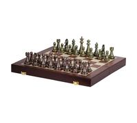 Artvarko Set da gioco di scacchi pieghevole in legno + pezzi di figure romane in metallo per regali, decorazioni per la casa e giocare. 30,5 x 30,5 cm