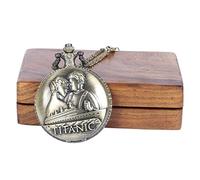 ARTVARKO Titanic - Orologio da tasca analogico con numeri romani con scatola in legno, per uomo e donna, con medaglione antico, oro, bronzo, standard, antico, vintage, oro, bronzo, standard