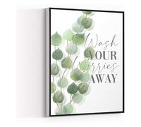 Artwork Painting Wash Your Worries Away Inhale Exhale Quote Poster Bathroom Leaf Prints for Modern Living Room Office Decor(Framed,12x18inch(30x45cm))