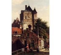 ARTXLXXBN Dipinti Famosi Arte Murale Su Tela Poster Con Stampa Figuras en las calles de Harderwijk de Willem Koekkoek per la Decorazione Domestica dell'ufficio 60x90cm