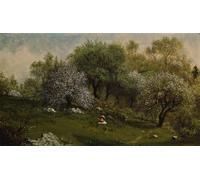 ARTXLXXBN Dipinti Famosi Painting Quadri Tela Stampe Su Tela Animali Chica en la ladera de una colina con flores de frutas de Mrtinss Johnson Heade per Decorazioni per la Casa 60x90cm