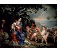ARTXLXXBN Dipinti Famosi Painting Quadri Tela Stampe Su Tela Animali Descanso en la huida a Egipto Virgen con perdices deVan Dyck per Decorazioni per la Casa 60x90cm