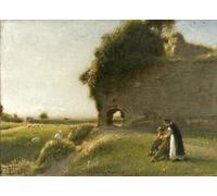 ARTXLXXBN Dipinti Famosi Poster Parete Quadri Murale Tela Amor entre las ruinas Pevensey de Albert Goodwin per la Decorazione Della Parete 60x90cm