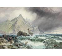 ARTXLXXBN Dipinti Famosi Poster Parete Quadri Murale Tela Naufragio de una fragata en el sur de España de Charles Napier Hemy per la Decorazione Della Parete 60x90cm