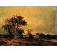 ARTXLXXBN Dipinti Famosi Poster Parete Quadri Murale Tela Vieux Chene Et Troupeau Au Bord D'une Mare de Jules Dupre per la Decorazione Della Parete 60x90cm