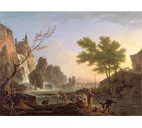 ARTXLXXBN Dipinti Famosi Stampa Immagini Quadri Moderni Art Pescador en un paisaje con cascada y puente de Claude Vernet per L'arredamento del Soggiorno 60x90cm