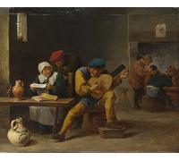 ARTXLXXBN Dipinti Famosi Stampa Tela Canvas Quadri D'Arte Classica Campesinos haciendo música en una posada de David Teniers el per L'arredamento Della Camera da Letto 60x90cm