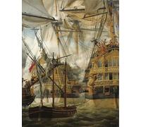 ARTXLXXBN Dipinti Famosi Stampa Tela Canvas Quadri D'Arte Classica Hms Cumberland luchando contra Le Lys y La Gloire de Louis Crepin per L'arredamento Della Camera da Letto 60x90cm