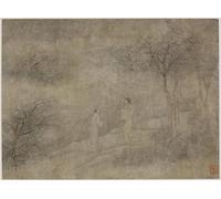ARTXLXXBN Famoso Painting Quadri Tela Stampe Su Tela Animali Dos hombres caminando en Misty Grove por Ming Dynasty Chinese School per Decorazioni per la Casa 60x90cm