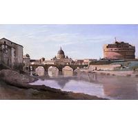 ARTXLXXBN Famoso Painting Quadri Tela Stampe Su Tela Animali el Puente y Castel Santangelo con la Cúpula de San Pedro de Jean Baptiste Camille Corot per Decorazioni per la Casa 60x90cm
