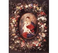 ARTXLXXBN Famoso Painting Quadri Tela Stampe Su Tela Animali La Virgen y el Niño en una guirnalda de flores de Peter Paul Rubens per Decorazioni per la Casa 60x90cm