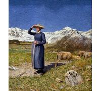 ARTXLXXBN Famoso Poster Parete Quadri Murale Tela Mediodía en los Alpes un Bergere protegiendo sus ojos del sol Pintura de Giovann Segantini per la Decorazione Della Parete 60x90cm