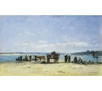 ARTXLXXBN Famoso Stampa Immagini Quadri Moderni Art Las esposas de los pescadores bretones de Eugene Louis Boudin per L'arredamento del Soggiorno 60x90cm