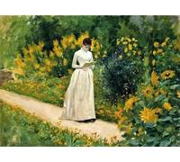 ARTXLXXBN Famoso Stampa Immagini Quadri Moderni Art Lectura en el sendero del jardín de Albert Aublet per L'arredamento del Soggiorno 60x90cm