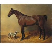ARTXLXXBN Famoso Stampa Immagini Quadri Moderni Art un cazador de la bahía y un perro manchado en el interior de un establo por Frederick Herring Senior per L'arredamento del Soggiorno 60x90cm