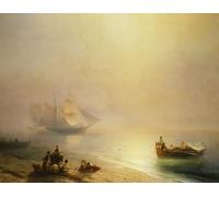 ARTXLXXBN Famoso Stampa Tela Canvas Quadri D'Arte Classica Pescadores a la orilla del mar en la bahía de Nápoles de Ivan Konstantinovich Aivazovsky per L'arredamento Della Camera da Letto 60x90cm