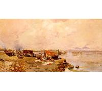 ARTXLXXBN Famoso Stampa Tela Canvas Quadri D'Arte Classica Tareas de los pescadores en la Bahía de Nápoles Carlo Brancaccio per L'arredamento Della Camera da Letto 60x90cm