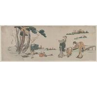 ARTXLXXBN Painting Quadri Tela Stampe Su Tela Animali Mujeres distrayendo a un niño cuya cometa se ha quedado atrapada en un árbol por Katsushika Hokusai per Decorazioni per la Casa 60x90cm