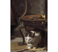 ARTXLXXBN Poster Parete Quadri Murale Tela El sueño del Niño Jesús Detalle que representa un gato durmiendo debajo de la estufa Pintura de Charles Le Brun per la Decorazione Della Parete 60x90cm