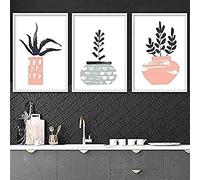 Artze Wall Art Astratto Cactus Art Prints - Stampe da Parete, Set di 3 pezzi, 30 cm di larghezza x 40 cm di altezza, colore: RosaVerde
