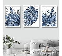 Artze Wall Art Botanical Monstera Art Prints - Set da 3 pezzi, larghezza 40 cm x altezza 50 cm, colore: blu navy