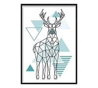 Artze Wall Art Majestic - Poster astratto geometrico scandinavo con cervo astratto, 30 cm di larghezza x 40 cm di altezza, colore: Blu acqua