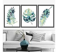 Artze Wall Art Poster con stampa artistica con foglie tropicali, set da 3 pezzi, 30 cm di larghezza x 40 cm di altezza, verde foglia di tè/verde
