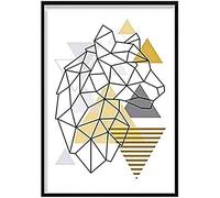 Artze Wall Art Poster geometrico scandinavo con testa di tigre che guarda a destra, 50 cm di larghezza x 70 cm di altezza, giallo/grigio