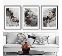 Artze Wall Art Set di 3 pezzi con stampa astratta di quadri, 40 cm di larghezza x 50 cm di altezza, nero/grigio/oro