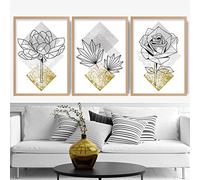 Artze Wall Art Set di 3 stampe geometriche gialle floreali, 50 cm di larghezza x 70 cm di altezza