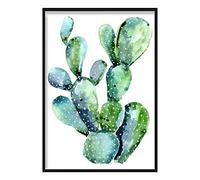 Artze Wall Art Stampa acquerello con cactus, larghezza 30 x altezza 40 cm, blu/verde