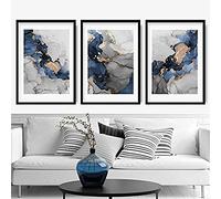 Artze Wall Art Stampa artistica astratta di quadri, set da 3 pezzi, 30 cm di larghezza x 40 cm di altezza, blu navy/grigio/oro