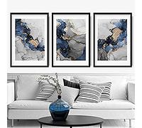Artze Wall Art Stampa artistica astratta di quadri, set da 3 pezzi, 40 cm di larghezza x 50 cm di altezza, blu navy/grigio/oro