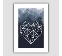 Artze Wall Art Stampa artistica geometrica a forma di cuore con palme blu navy, formato A1