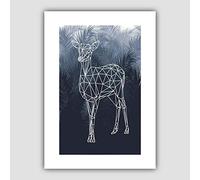 Artze Wall Art Stampa artistica geometrica con cervo con foglie di palma, formato A4, blu navy