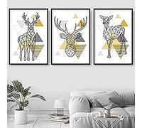 Artze Wall Art Stampa artistica moderna scandinava con cervo e cervo, 3 pezzi, 30 x 40 cm (larghezza x altezza), giallo/grigio
