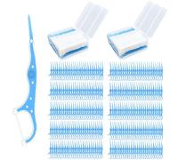 Aruatu Confezione da 2 spazzolini interdentali, 2 in 1, con filo interdentale, in silicone, per lacune strette parentesi graffe, pulizia orale (blu)